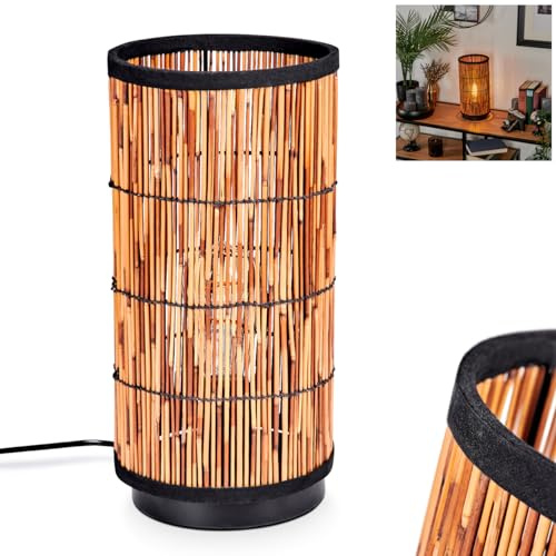 Tischleuchte Maili, moderne Tischlampe aus Metall/Rattan in Schwarz/Natur, Nachttischlampe im skandinavischen Design, Höhe 35 cm, mit An-/Ausschalter am Kabel, 1 x E27, ohne Leuchtmittel