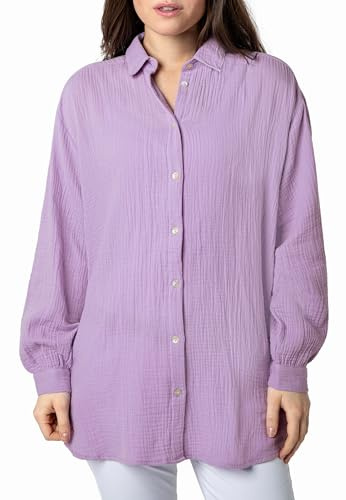 Sublevel Langarm Musselin Bluse mit Kentkragen - Damen Muselin Oversize Bluse, Baumwolle, Knopfleiste in verschienden Farben