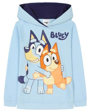 Bluey Felpa con cappuccio in cotone per bambini e bambine, blu, 6-7 Anni
