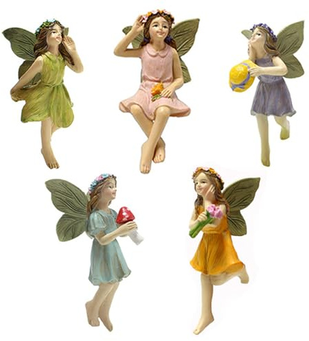 Fairy Figurine 5PCS Resin Fairy Figures with Fly Wing Miniature Fairy Garden Figurines Lovely Fairy Statue for Landscape Scene Garden Decorations