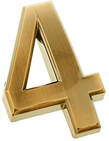 Colcolo Placa Numérica Adhesiva para Puertas de Casa en Dorado Brillante, Número 4, Individual