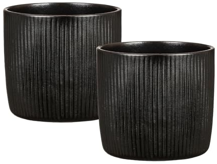 Scheurich Solido Linea 2er Set Blumentöpfe aus Keramik, Schwarz, Ø 15 cm, H 13 cm
