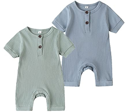 Tearfuty Newborn Baby Boy Girl Rompers Cotton One Piece Jumpsuit Summer Short Sleeve Rompers（2 Pack）