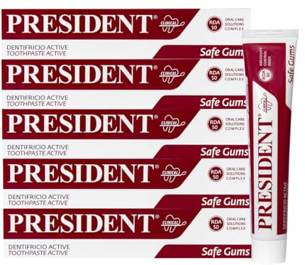 President KIT 5 DENTIFRICIO ACTIVE ad Attività Gengivale. Per gengive irritate, infiammate e parodontite. Azione sanitizzante astringente. RDA 50. 5X75ml