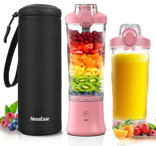 Tragbarer Mixer Smoothie Maker - 600ml Mini Standmixer to Go - 6 Klingen, Reisedeckel und Isolierte Hülle - USB Wiederaufladbar Blender Protein Shaker Bottle für Küche, Reise, Büro, Fitness, Camper