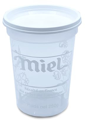 Générique Lot de 10 Pots en Plastique avec Couvercles de 250g, Nicot impression 1 Couleur (PEP), Pots pour Conditionner le Miel ou autre utilisation Alimentaire, Prêts à l’emploi. FABRIQUER EN FRANCE