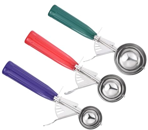 PATIKIL Ice Cream Scoop with Trigger, 3 Pcs Stainless Steel Portion Cookie Scoop with Thumb Trigger for Cookie Dough Cupcake Batter Baking, Multicolored