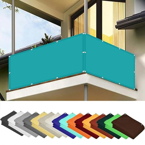 Pantalla para Balcón Impermeable 110 x 140 cm Resistente Al Viento Revestimiento de Balcón Valla Jardin con Ataduras de Cables Pantalla Protectora para Barandilla de Terraza, Azul Cielo