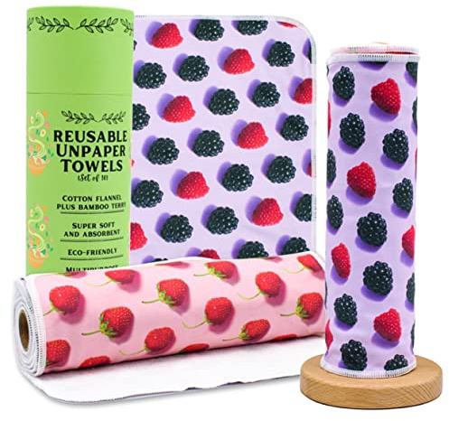 ZZOORO Reusable Paper Towels Roll (Set Of 10), 2- Ply Large Size, Ultra Absorbent Napkin, Kitchen Towels, Dish Towels, Tea Towels, Cotton and Bamboo, Machine Washable,Fits On All Holders,Ideal Gift