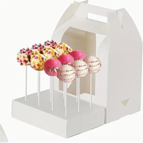 Sweet Treats Packaging White Cake Pop Boxes- Window Box With Handle - up to 18 Hold - Lollypop Display box - (12 Pack)