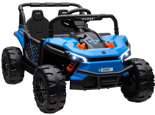 Qaba 12V Kids UTV, Battery Powered Ride on Truck, 3.7 MPH Off-Road Electric Car with Remote Control, 4-Wheel Suspension, LED Headlights, 3 Speeds, Horn & Music, for Boys and Girls, Blue