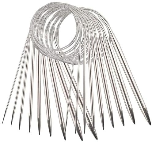 YXHZVON 9 Piezas Agujas de Tejer Circulares de Acero Inoxidable, Agujas de Tejer 60cm Agujas de Hilo Profesionales Metal para Proyectos de Tejido(2,5 mm/3,5 mm/4,5 mm/5,5 mm/6 mm/7 mm/8 mm/9 mm/10 mm)