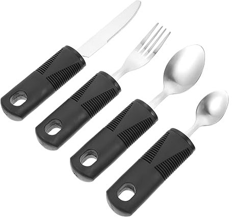 Healvian 1ensemble Set De Couverts Adaptatifs Acier Pour Personnes Âgées Et Handicapées Ensemble Poignées Antidérapantes Vaisselle Ergonomique Et Facile à Utiliser Pour Repas