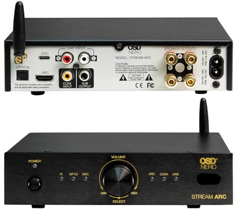 OSD Audio Nero Stream ARC 100W 2Ch Stereo Amplifier Class D w/ARC Input, Wireless BT, Type-C DAC, Optical