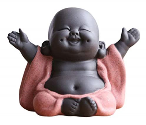 JQQJZLC Kleine niedliche Buddha-Statue aus Keramik, Mönchsfigur, Buddah-Statuen und -Figuren, lachende Buddha-Statue, Mönchsfigur, Feng Shui-Ornamente, klassisches, zartes Keramik-Teezubehör, D