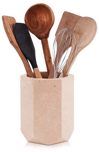 Radicaln Marble Utensil Holder 6.5 Inches Verona Handmade Spoon Holder for Kitchen Counter, Ideal Kitchen Utensils Set Organizer For Farmhouse Kitchens Decor, Cooking Utensil & Spatula Set