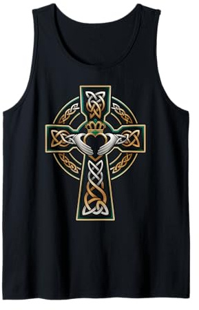 Celtic Cross Claddagh Ring Emerald Irish Saint Patrick's Day Tank Top