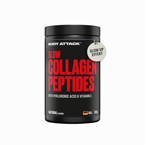 Body Attack Glow Collagen Peptide Neutral 300 g | hochdosiertes Kollagen Pulver, Glow Up für Stoffwechsel, Haut & Knochen, Echtes Kollagen mit Hyaluronsäure