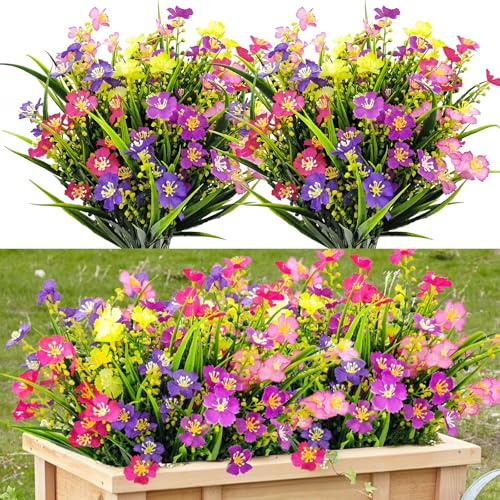 DabbOo 6 Flores Artificiales Flor Falsas de Colores Decoración de Flores de Plástico para Interiores Ramo de para Exterior Resistente a y a Los Rayos UV Adecuado para Bodas Jardines Decoración