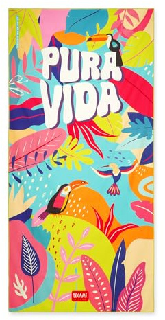 Legami - Toalla de Playa Ligera, Toalla de Playa de Microfibra, Toalla de Playa compacta, Resistente a la Arena, de Secado rápido, ultraabsorbente, Ahorra Espacio, 85 x 180 cm, Pura Vida