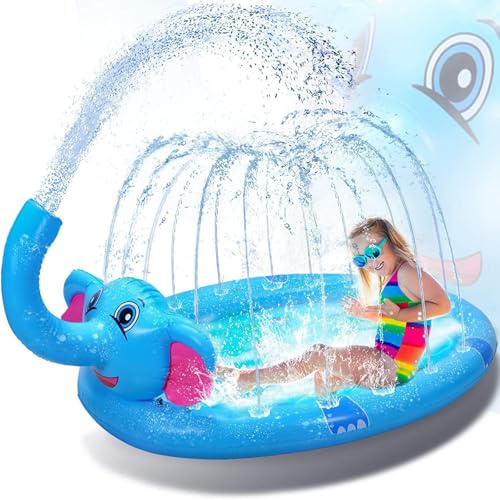 Qosigote Dog Paddling Pool, Durable Dog Fountain - Summer Toy, Splash Pad, Foldable Thickened Outdoor Doggy Sprinkler Play Mat For Summer Garden Beach Backyard (D 210CM)