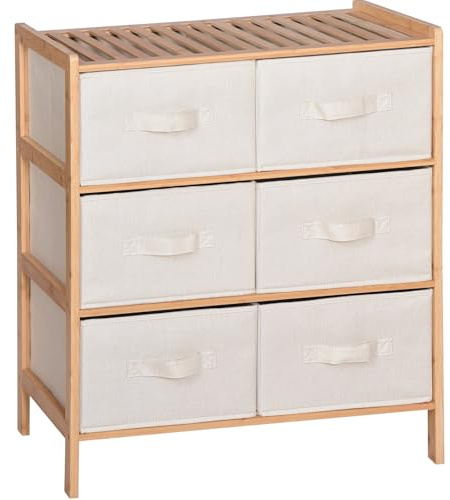 Begryf Bambus Kommode mit 6 Stoffschubladen – schmale Aufbewahrung für Wohnzimmer & Schlafzimmer – nachhaltige naturfarbene Möbel