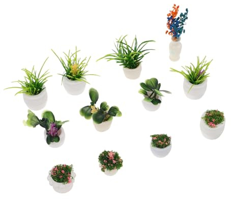 FRCOLOR 12pcs Miniature Bonsai Flowerpot for Dollhouse Low Maintenance Simulated Green Plants Unique Outdoor Landscape Decor Creative Miniature Bonsai Arrangement