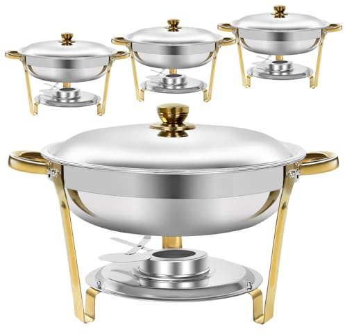 EVGTTI 5QT Chafing Dishes for Buffet, Chafing Dish for Parties, 4 Pack Food Warmers for Parties Buffet Catering Supplies, Gold and Silver Color
