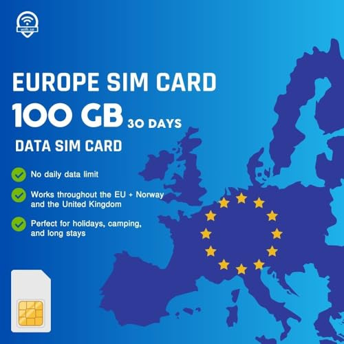 Roaming SIM kort för Europa 5G med stor datamängd. Aktivera vid behov, fungerar i EU, Storbritannien och Norge. 2 SIM-kort ingår, inga dagliga datagränser. Dataplan ingår ej. Gäller i 30 dagar.