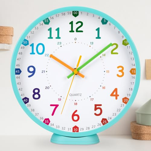 VIVILINEN Horloge Murale Apprentissage pour Enfants Pendule Murale Silencieuse Horloge de Bureau Facile à Lire pour Salon, École, Chambre d'enfant