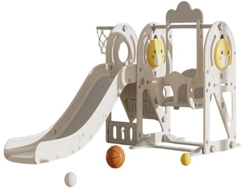 ROMARK Scivolo 3 in 1 per Bambini 192x151x110 CM con Altalena Regolabile, Canestro e Palla - adatto per interno ed esterno - gioco scivolo bambino bambina