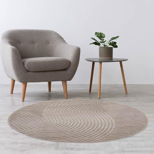 Knutzen Wohnen Palma Designer Teppich Wohnzimmer rund 160 cm Ø Taupe - Moderne Hoch/Tief Struktur - Kurzflor - Ideal für Moderne und Klassische Einrichtungsstile - Oeko-Tex 100 Zertifiziert