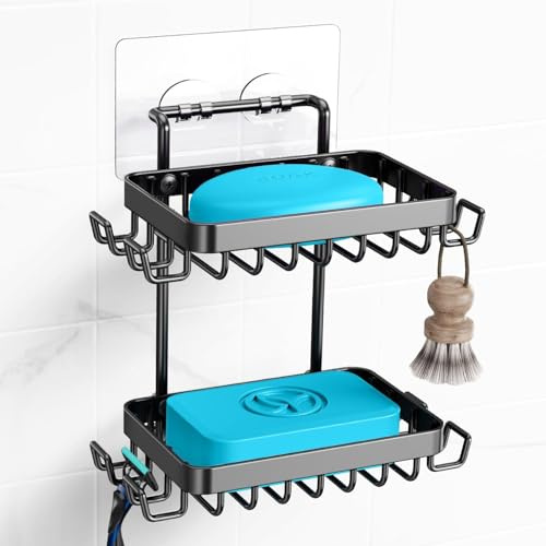 2 PCS Matt Schwarz Seifenhalter ohne Bohren Edelstahl selbstklebend, WC Seifenablage Wand Montage ohne Duschablage Bohren für Badezimmer, Selbstklebend Seifenablage für Dusche, Badezimmer