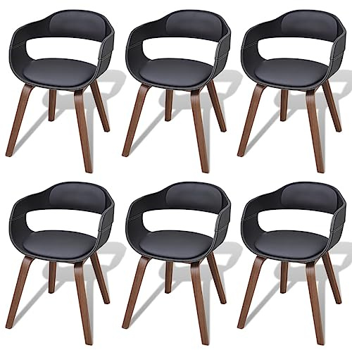 WEMYUFURN Lot de 6 chaises de salle à manger en cuir synthétique noir avec accoudoirs – Rembourrage luxueux et structure en bois de noyer pour un confort d'assise ergonomique et un design élégant