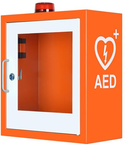 Wall Mounted AED Defibrillator Cabinet Fits All Brands of AED, Metal Steel Plate with Alarm Light, Anti-theft Locks And Keys for Home, OfficeOrange,One Size