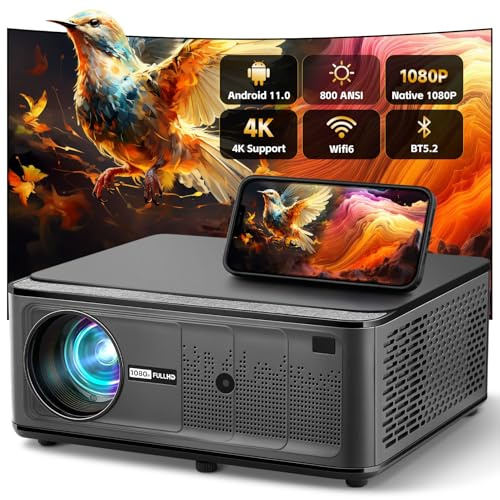 [Buit-in Apps] INMOZATA Smart Projector 800 ANSI Brightness Native 1080P Full HD Support 4K, WiFi 6 & Bluetooth, Auto Keystone & Electric Focus, Portable Projector for Bedroom Home Office Outdoor