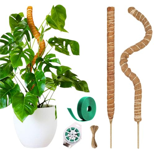 Moss Pole, 2 x 120 cm /47inch Bendable Coir Plant Poles for Climbing Plants Support, Indoor Outdoor Cheese Monstera Plant Support with Cable Ties & 2m Hemp Rope & Tape Roll