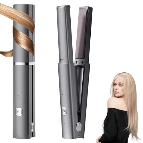 HyAdierTech 2 en 1 Lisseur Sans Fil et Boucleur Cheveux, Rechargeable de Fer à Lisser Portatif avec 3 Température & 2600mAh, Mini Lisseur de Voyage pour Tous Types de Cheveux, Chauffage Rapide
