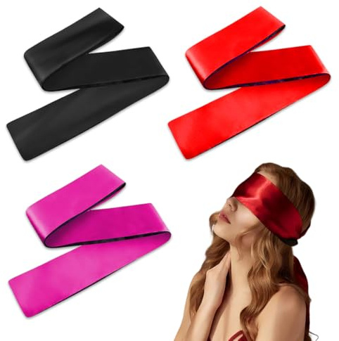 3 Pcs Maschera Per Occhi In Raso Fasce Per Occhi In Raso Morbide Maschere Per Dormire Copertura Per Gli Occhi Da Viaggio In Raso Per Donne Uomini Adulti Coppie 130X5Cm Nero Rosso