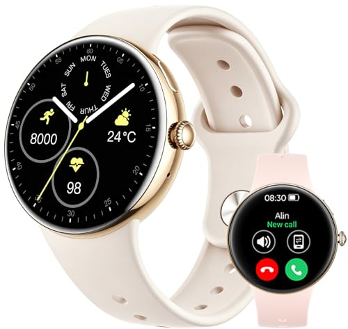 Parsonver Smartwatch mit Bluetooth-Anrufe, AMOLED Always On Display | Fitness Watch Herren Damen mit AI ChatGPT, 120+ Sportmodi, Herzfrequenz Schlaf, 2 Armbändern (Champagner Gold, 43 mm)