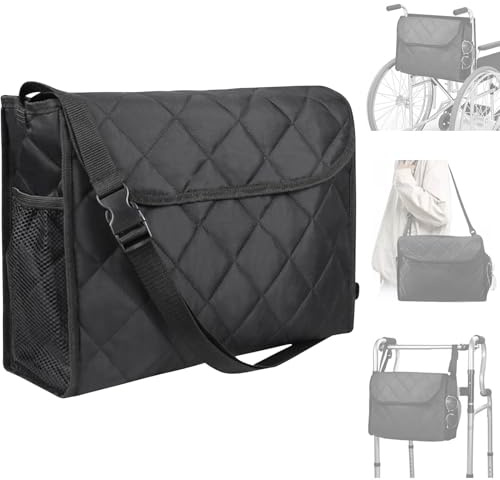 Pyuyan Bolsa Trasera para Silla de Ruedas, Bolsa Impermeable para Andador, Bolsa Universal para Andador, Bolsa para Andador, Para Sillas de Ruedas y Andadores, 39 x 29 x 15cm(Negro)