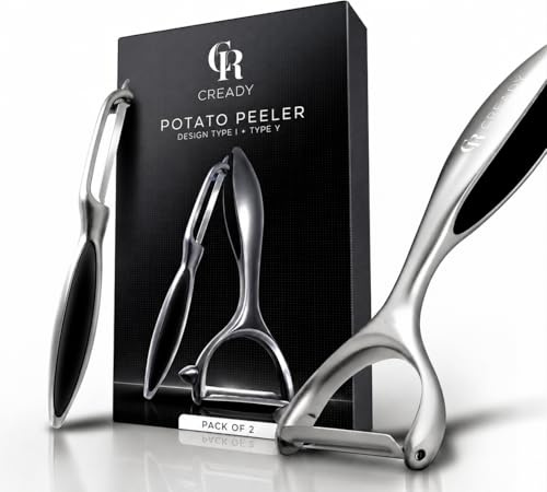 ProPeel Sparschäler mit scharfer Edelstahl-Klinge & rutschfestem Griff - Profi I-Schäler zum präzisen Schälen - Kartoffelschäler, Gemüseschäler, Spargelschäler, Universalschäler (2er Set Glatt)