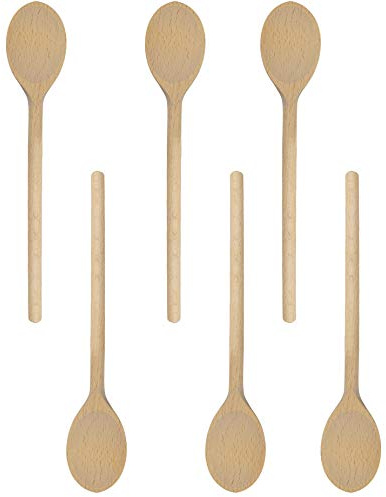 BICB Lot de 6 cuillères ovales en bois de hêtre naturel massif pour remuer, mélanger, déguster, servir des aliments – Robustes, durables et très résistants