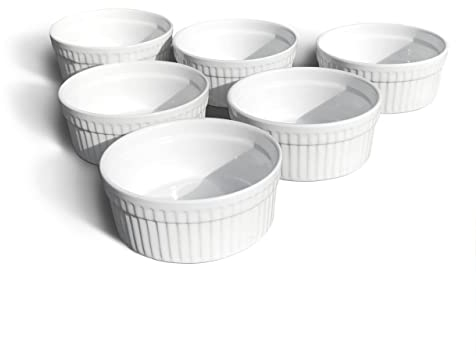 Furmaware White Porcelain Ramekins Set: 6-Piece Baking & Serving Individual Ramekin Bowls, Sturdy & Classy No Odor & Easy To Clean Ramekin Cups, Sauce, Dressing & Dip Ramekins (6oz)