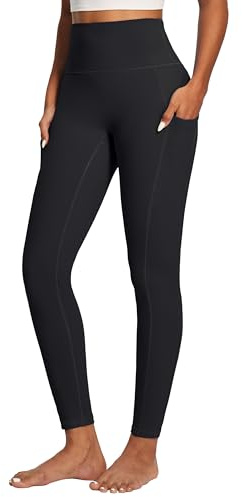 IUGA Compression Leggings for Women Tummy Control No Front Seam Leggings with Pockets High Waisted Workout Yoga Pants Black