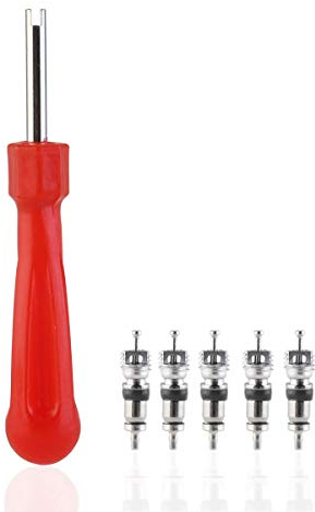 Ventileinsatzentferner mit 5 Ventileinsätzen für Auto Fahrrad Auto LKW Ersatzreifen Reifenventil Reparaturwerkzeug