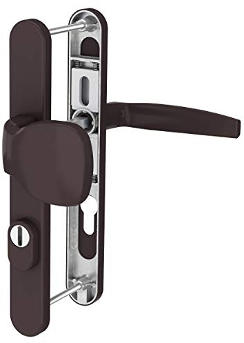 MS Beschläge Schmalrahmengarnitur mit Kernziehschutz Braun RAL8019 Sicherheitsbeschlag Langschild Türdrücker 92mm Abstand PZ Lochung Haustürbeschlag Wechselgarnitur (Knopf/Drücker, Türstärke 71-86mm)