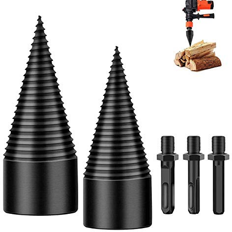 Abnehmbarer Brennholzspalter Bohrer, Holzspalter, Bohrer, robuster Bohrer, Schraubkegel-Schraubendreher für Handbohrer, Sechskant, quadratisch, rund (32 mm + 42 mm)