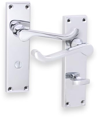 Infinity Decor Victorian Scroll Lever Latch Lock Bath WC Privacy Door Handle Chrome/Brass/Satin, Suitable for All Types of Internal Doors (Polished Chrome, Bathroom Handle)