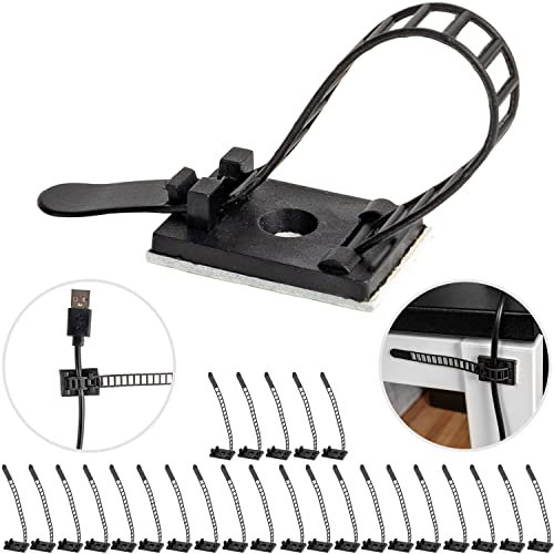Selbstklebende Kabel Management Clips, 25 Pack, 25 x 18 mm, schwarz, für die meisten Untergründe verwendbar, Kabel Klips für TV, Laptop, Lan und Ladekabel, Kabelhalter, Kabelklemmen, Kabelschellen